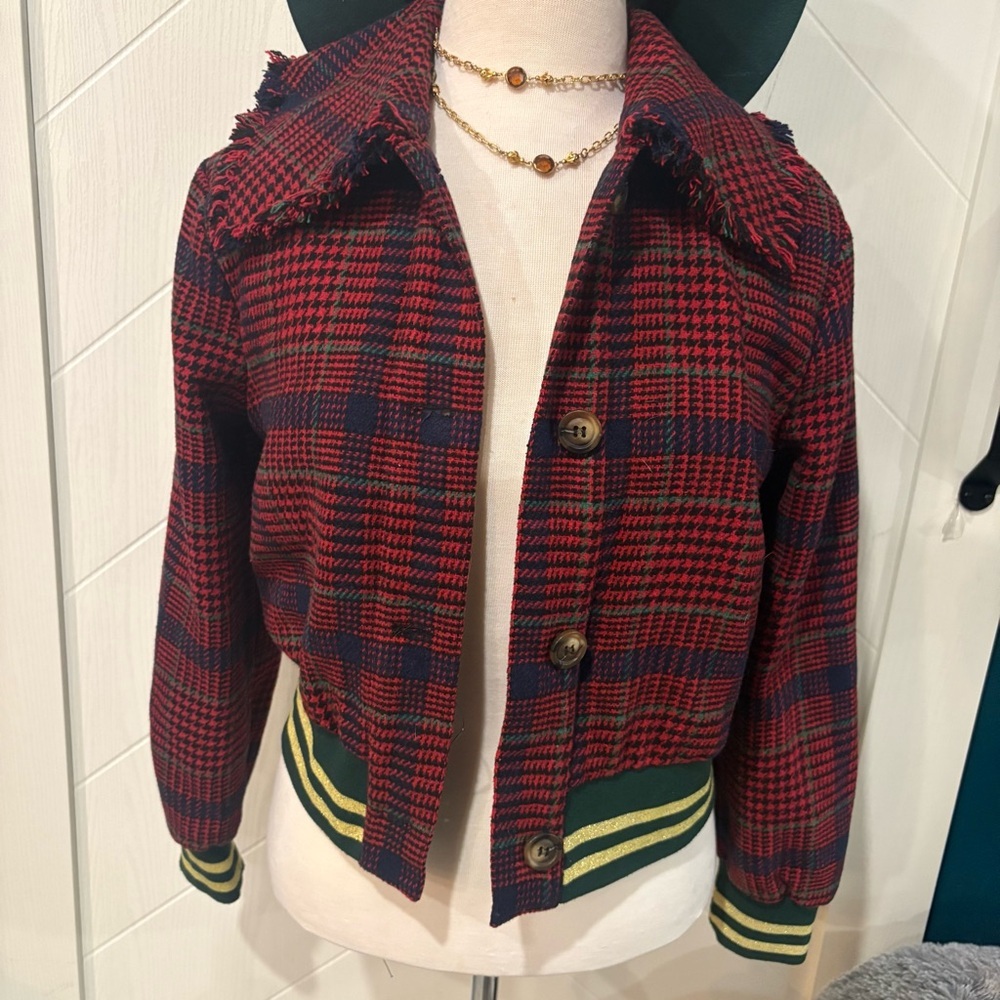 J.O.A. Red and Green Plaid Jacket/ preppy/cropped‎ /y2k